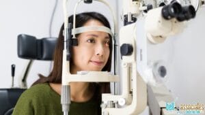 Woman in the process of getting an eye exam