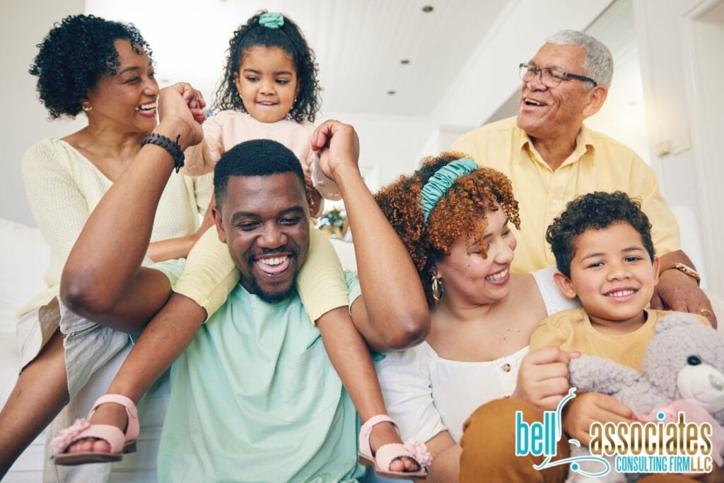 Multi-generational family smiling together